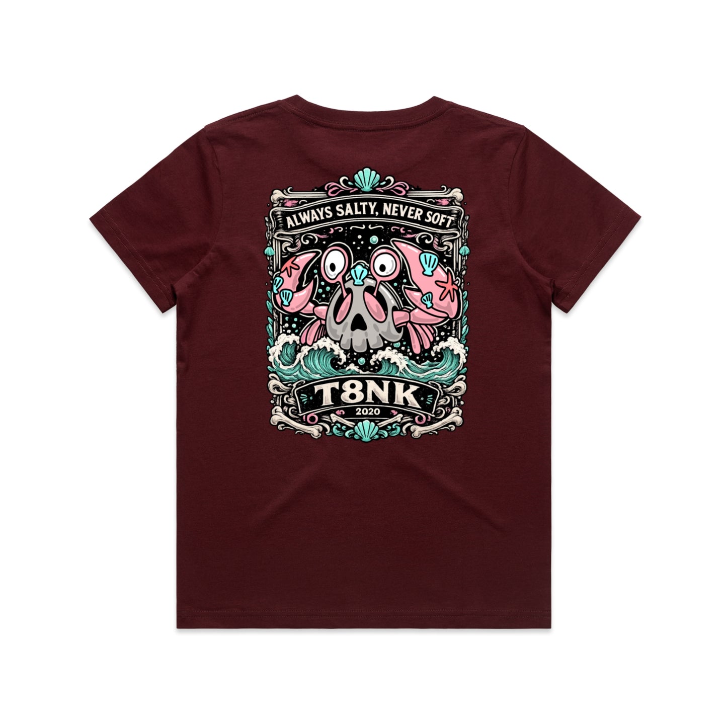 T8NK Always Salty Never Soft Crab Skull Tee | Coastal Graphic T-Shirt