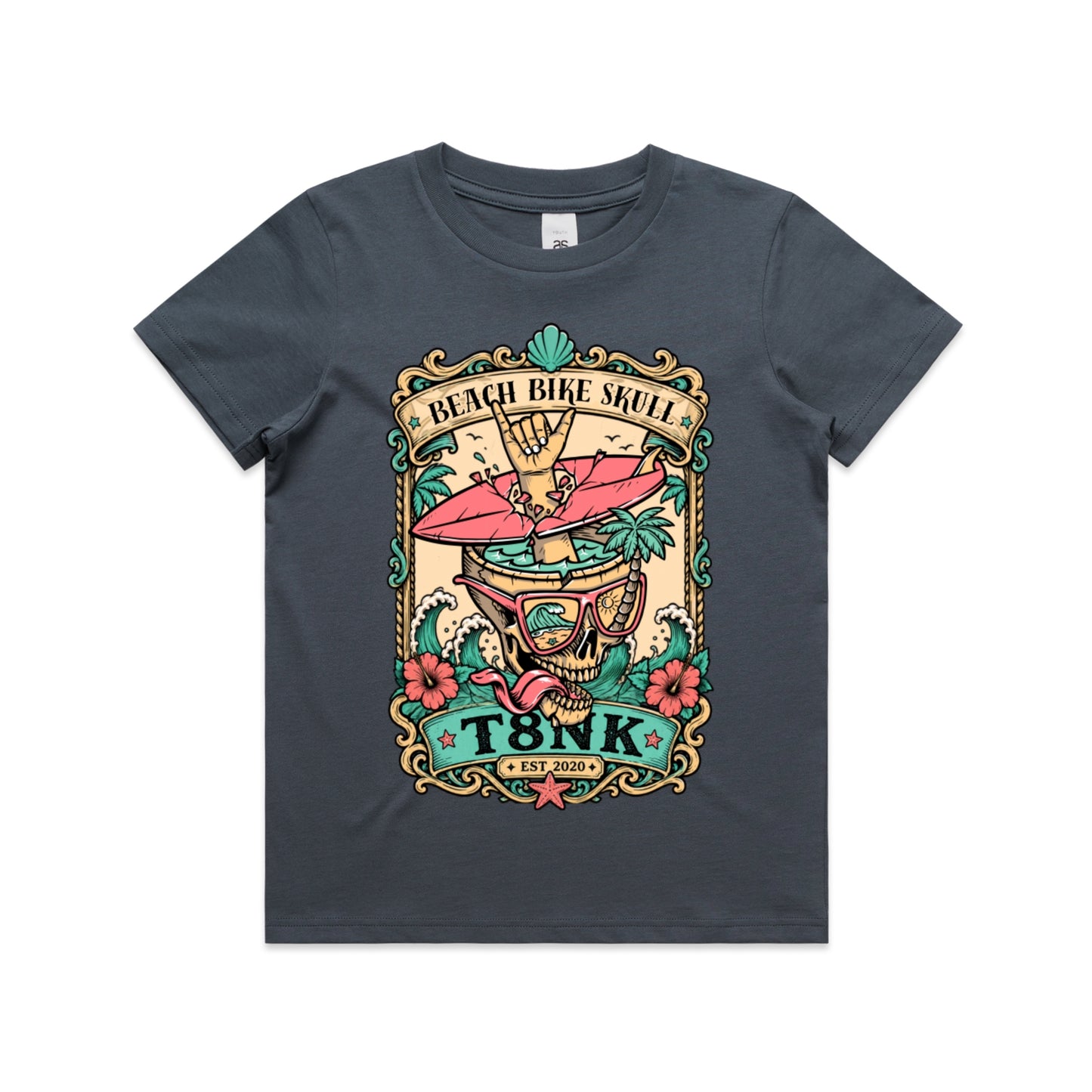 T8NK Beach Bike Skull Surf Tee | Tropical Beach Graphic Tee