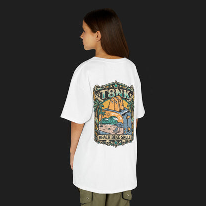 Kids Beach Bike Skull T‑Shirt | Retro Tropical Surf Graphic Tee
