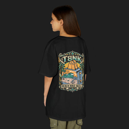Kids Beach Bike Skull T‑Shirt | Retro Tropical Surf Graphic Tee
