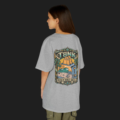 Kids Beach Bike Skull T‑Shirt | Retro Tropical Surf Graphic Tee