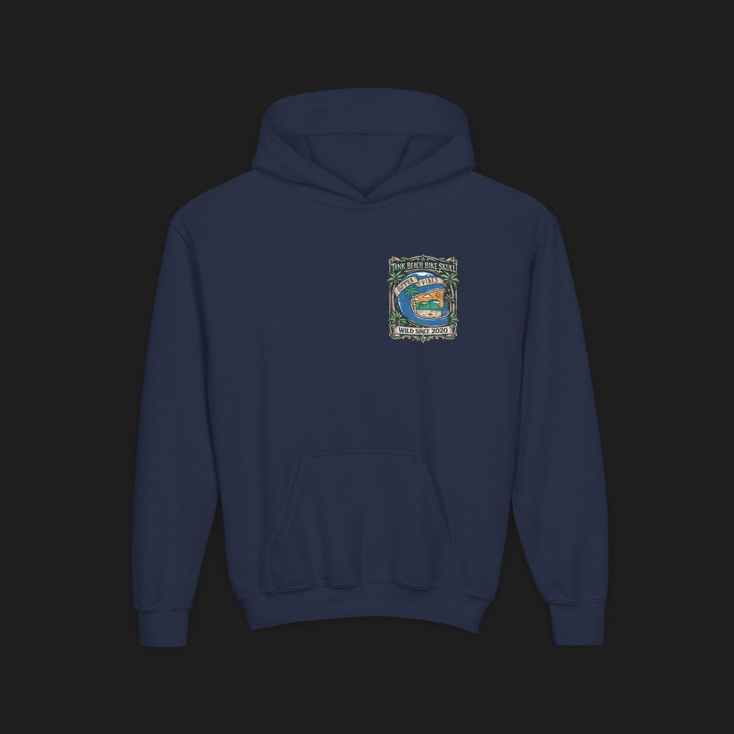 Youth Surf Vibes Hoodie | Beach Bike Skull Wild Since 2020