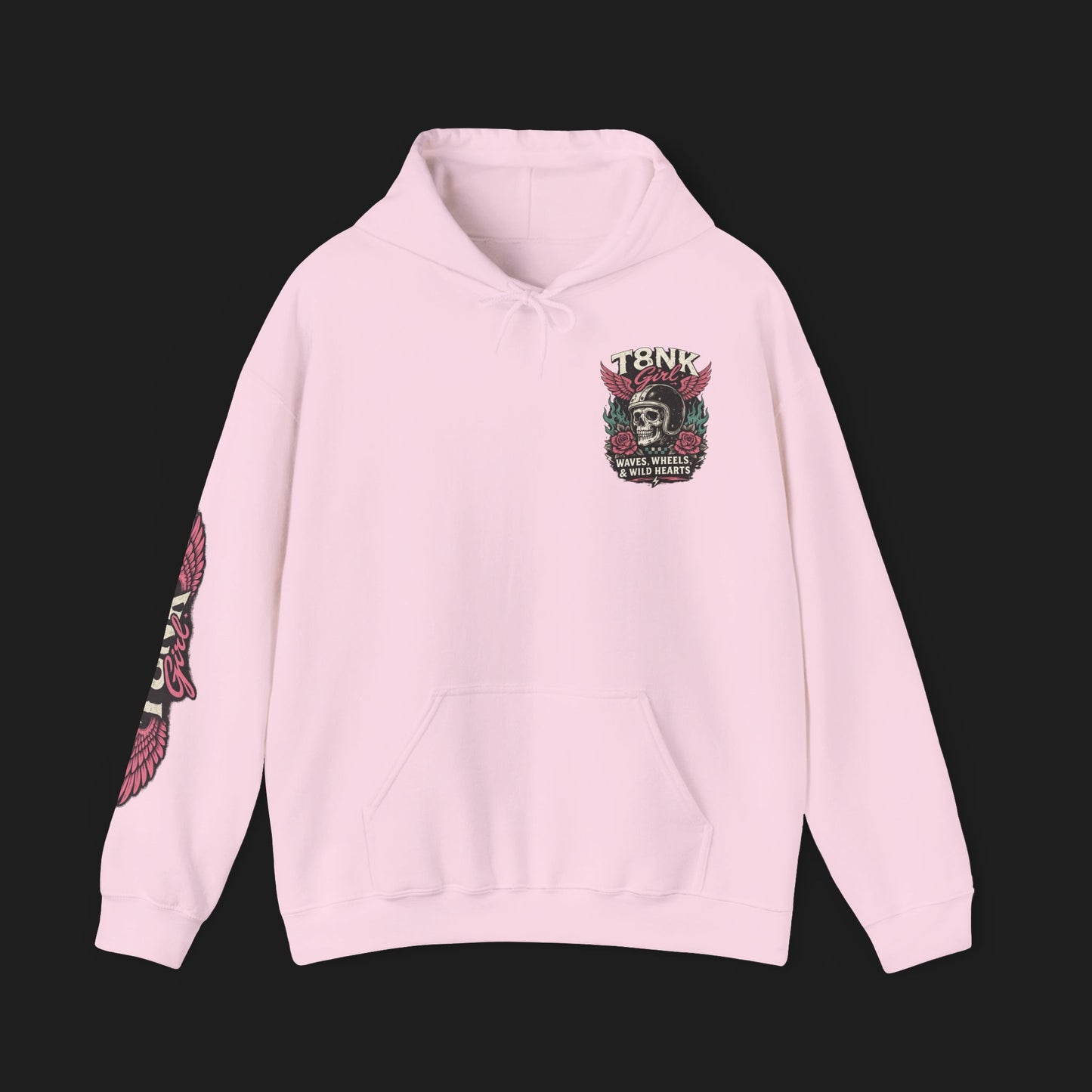 T8NK GIRL | Waves, Wheels & Wild Hearts" Vintage Skull Moto Hoodie