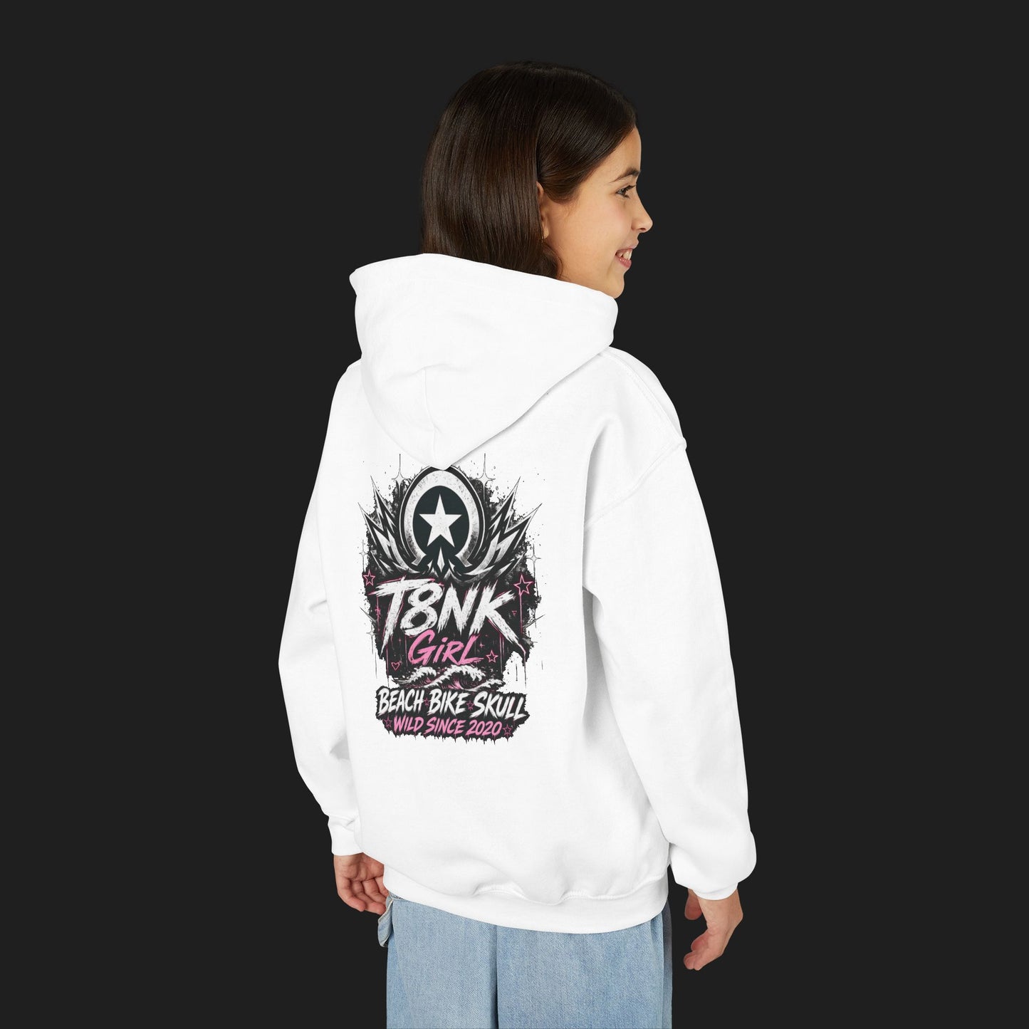 T8NK Girl Youth Hoodie | Beach Bike Skull Graphic Sweatshirt