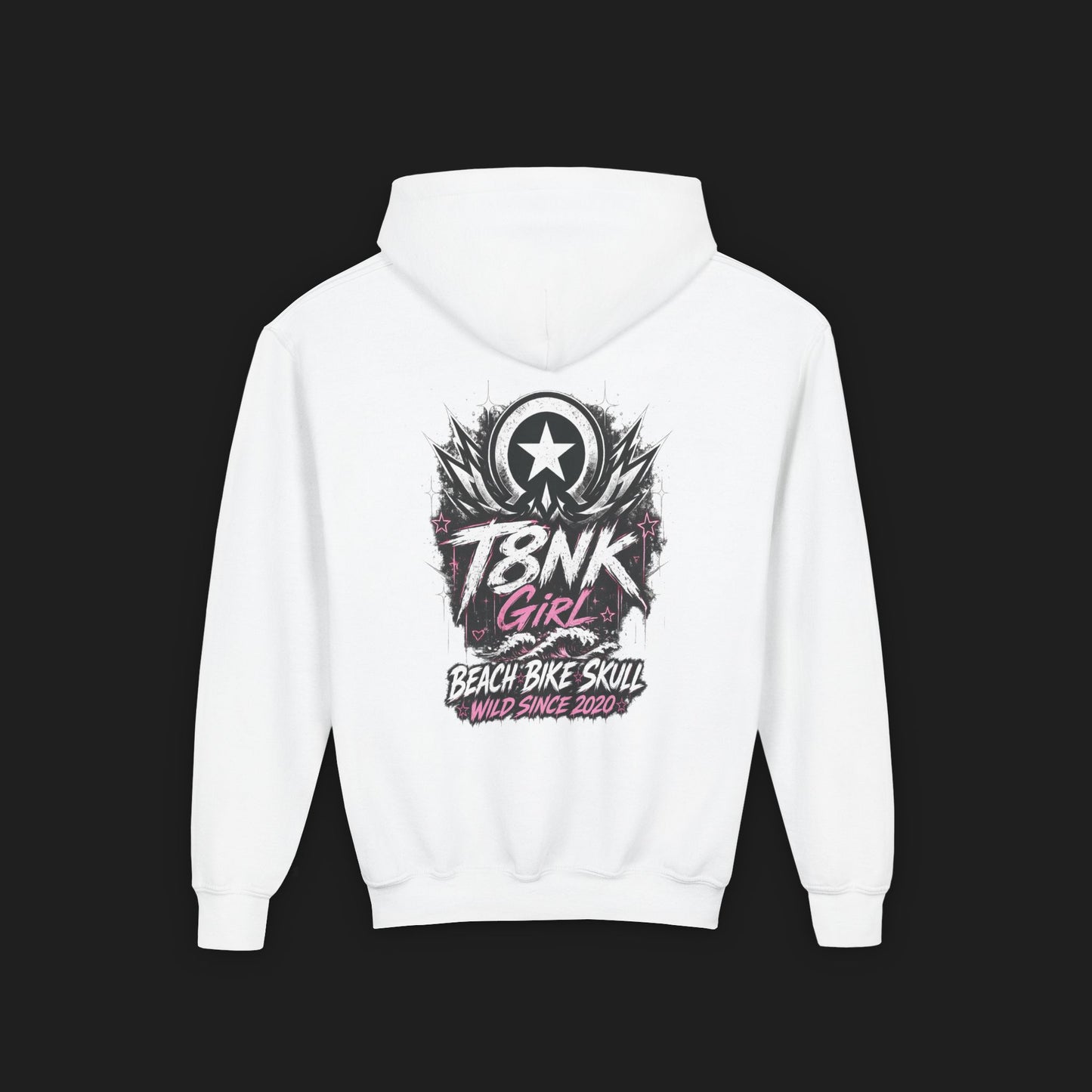 T8NK Girl Youth Hoodie | Beach Bike Skull Graphic Sweatshirt