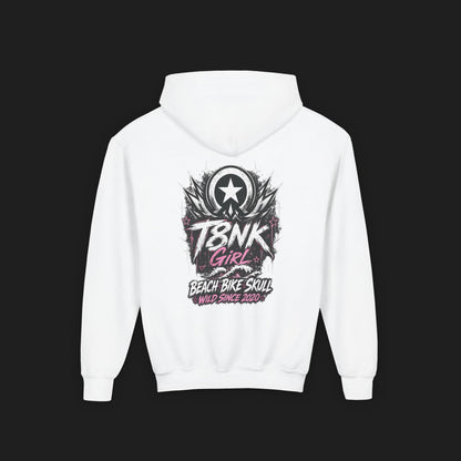 T8NK Girl Youth Hoodie | Beach Bike Skull Graphic Sweatshirt