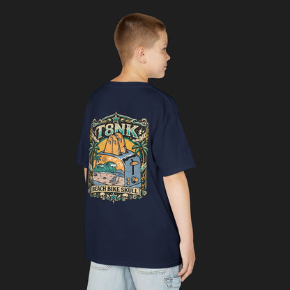 Kids Beach Bike Skull T‑Shirt | Retro Tropical Surf Graphic Tee