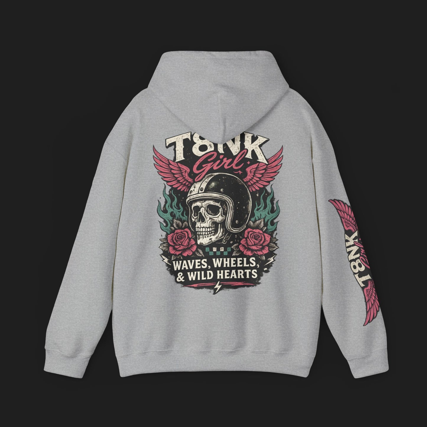 T8NK GIRL | Waves, Wheels & Wild Hearts" Vintage Skull Moto Hoodie