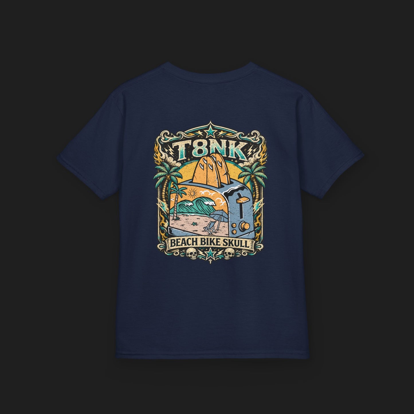 Kids Beach Bike Skull T‑Shirt | Retro Tropical Surf Graphic Tee