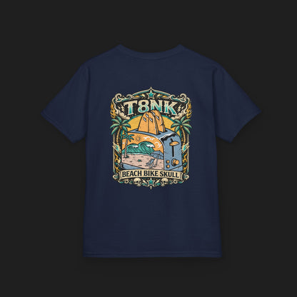 Kids Beach Bike Skull T‑Shirt | Retro Tropical Surf Graphic Tee