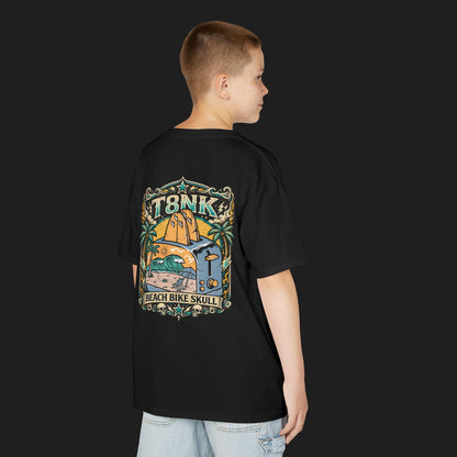 Kids Beach Bike Skull T‑Shirt | Retro Tropical Surf Graphic Tee