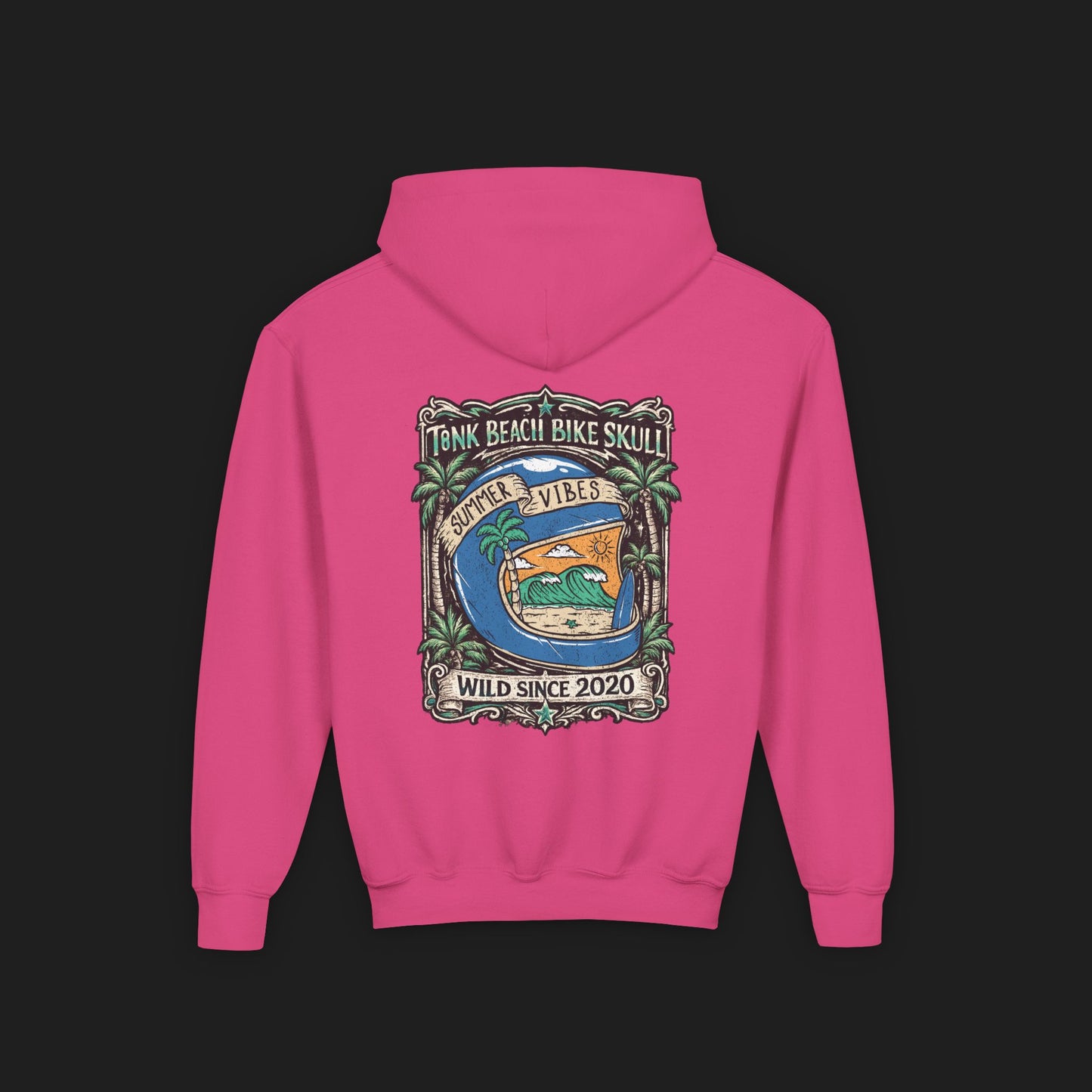 Youth Surf Vibes Hoodie | Beach Bike Skull Wild Since 2020