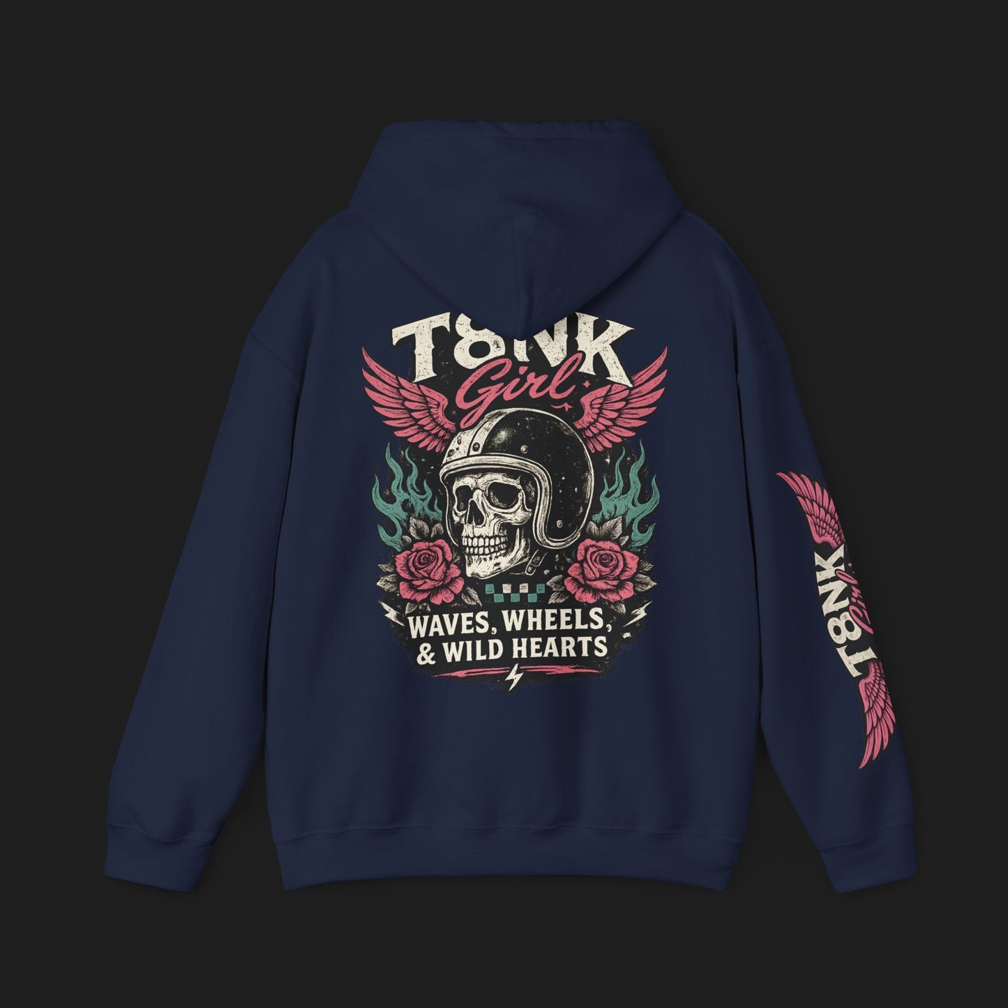 T8NK GIRL | Waves, Wheels & Wild Hearts" Vintage Skull Moto Hoodie