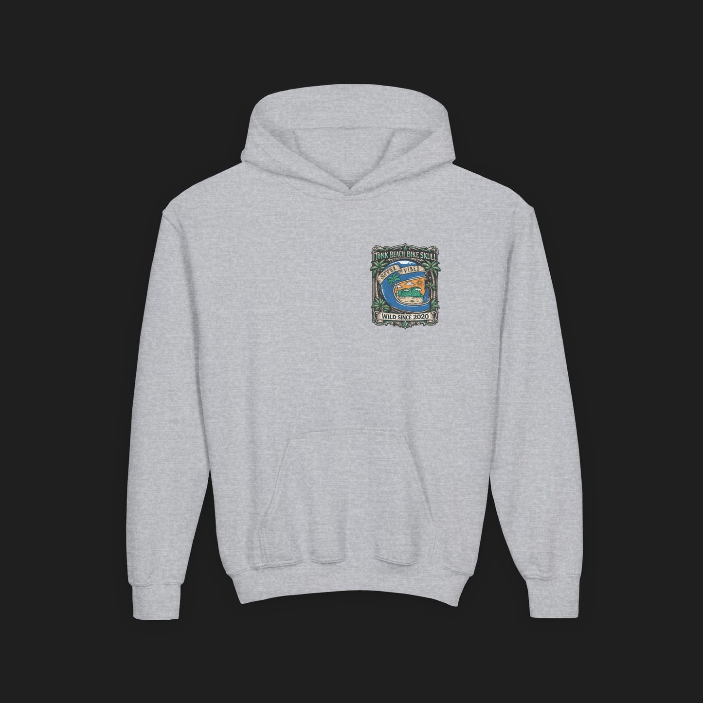 Youth Surf Vibes Hoodie | Beach Bike Skull Wild Since 2020