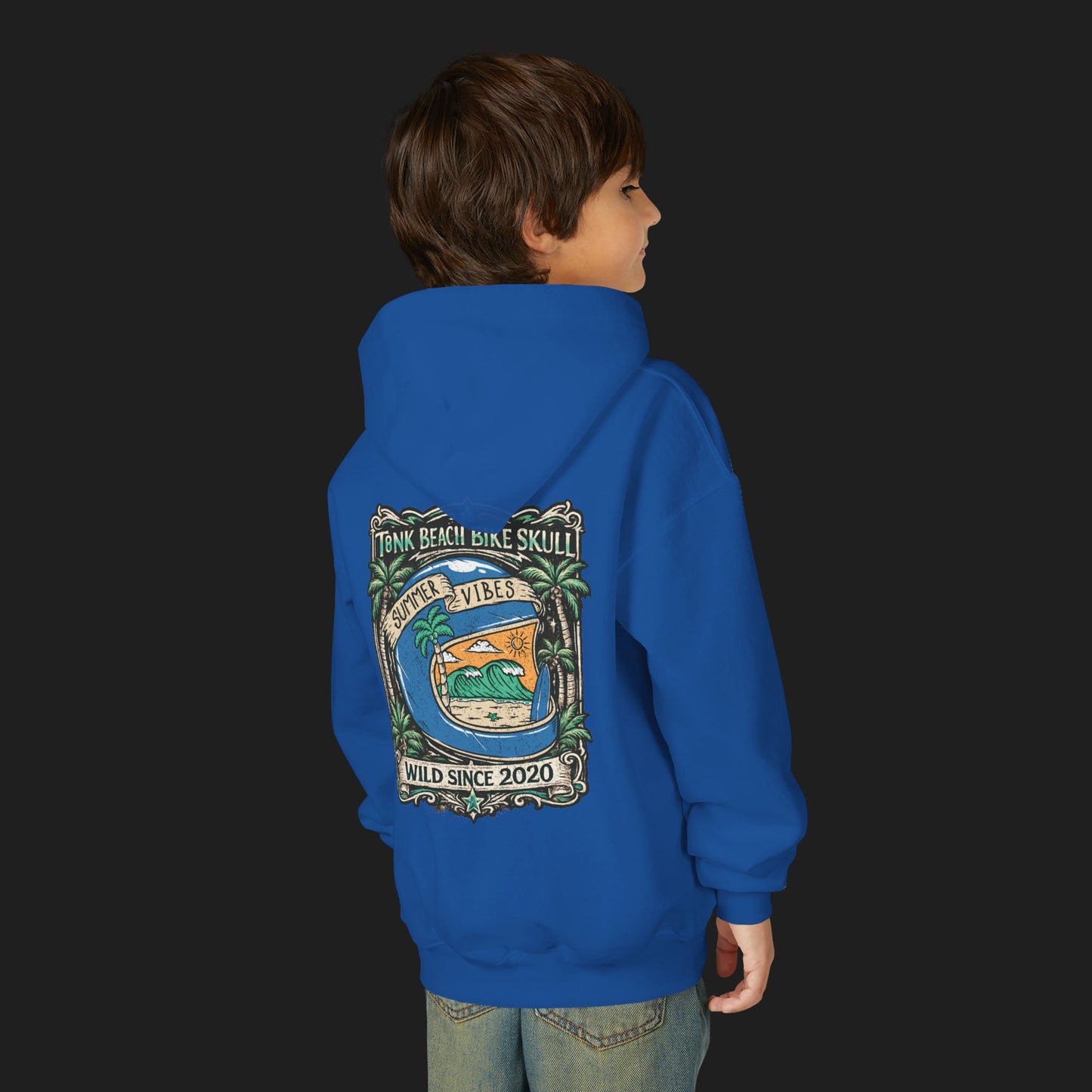 Youth Surf Vibes Hoodie | Beach Bike Skull Wild Since 2020