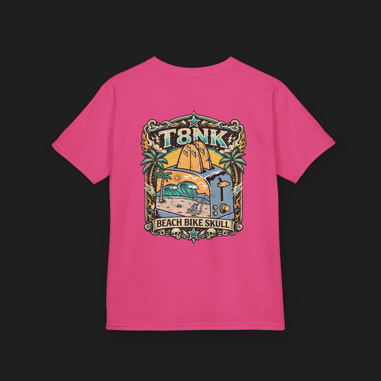 Kids Beach Bike Skull T‑Shirt | Retro Tropical Surf Graphic Tee