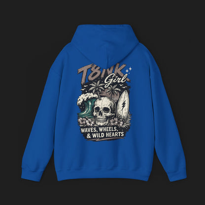 T8NK GIRL | Skull Surf Hoodie Waves, Wheels & Wild Hearts Graphic Sweatshirt