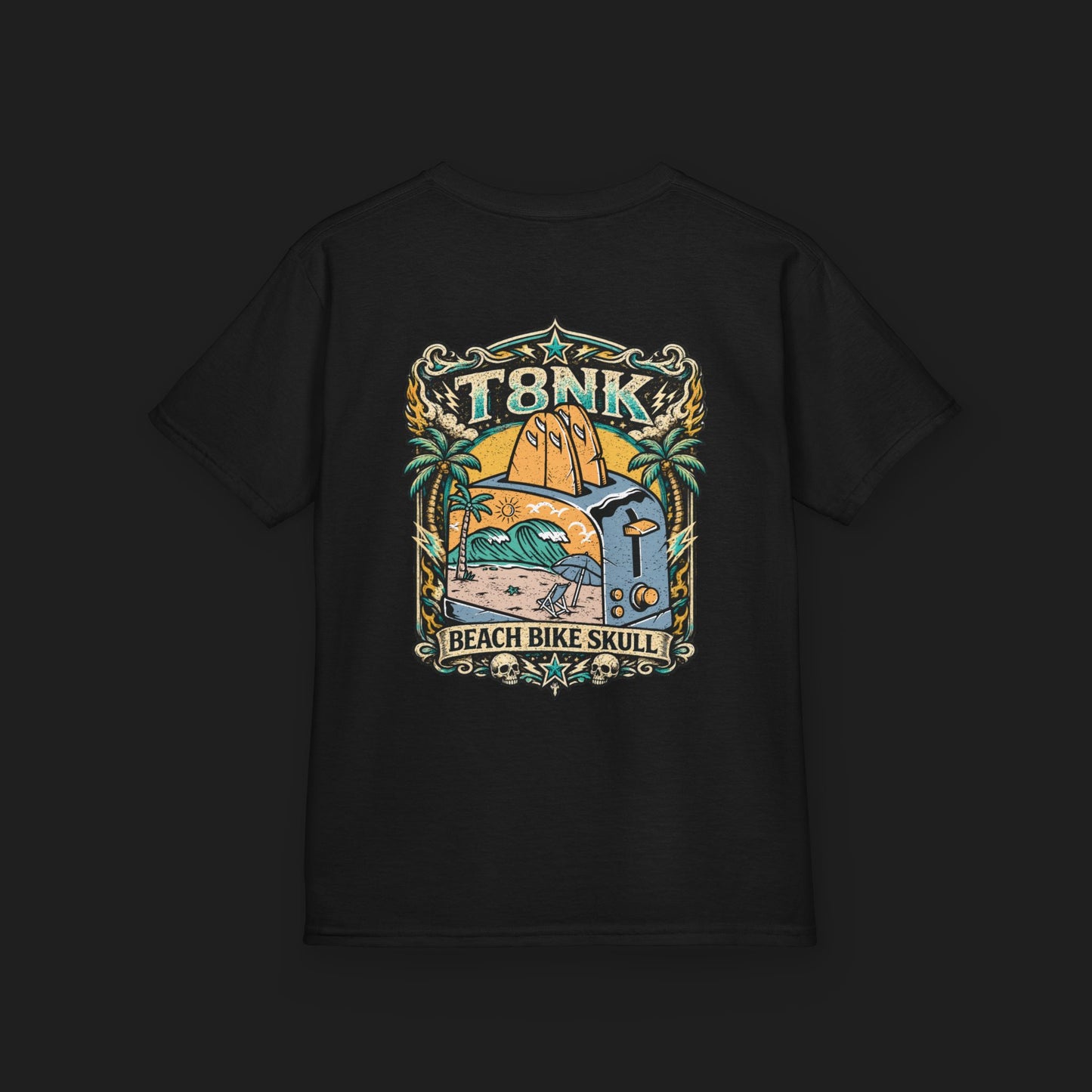 Kids Beach Bike Skull T‑Shirt | Retro Tropical Surf Graphic Tee