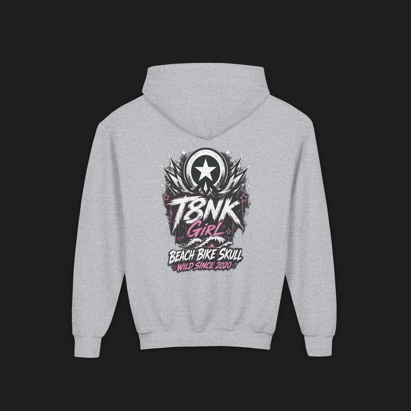 T8NK Girl Youth Hoodie | Beach Bike Skull Graphic Sweatshirt