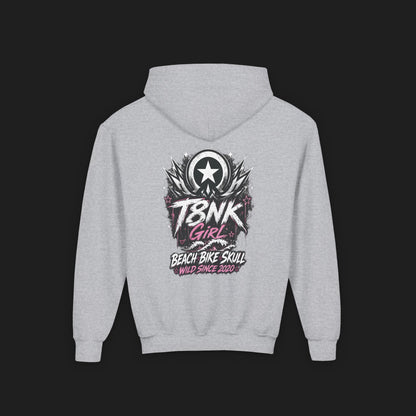 T8NK Girl Youth Hoodie | Beach Bike Skull Graphic Sweatshirt
