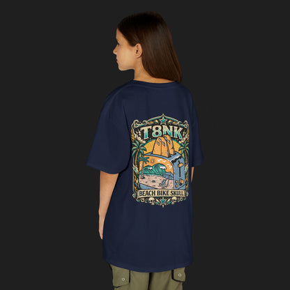 Kids Beach Bike Skull T‑Shirt | Retro Tropical Surf Graphic Tee