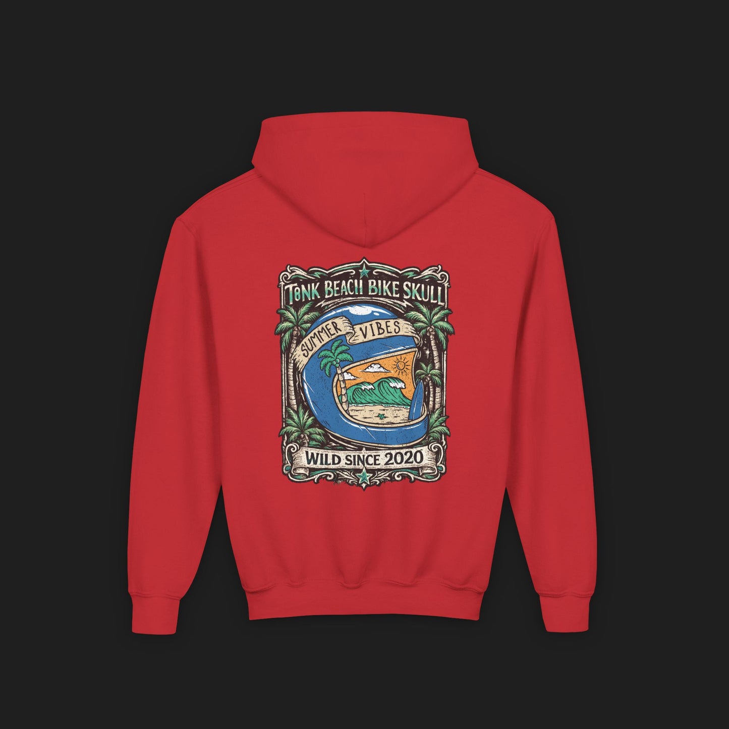 Youth Surf Vibes Hoodie | Beach Bike Skull Wild Since 2020
