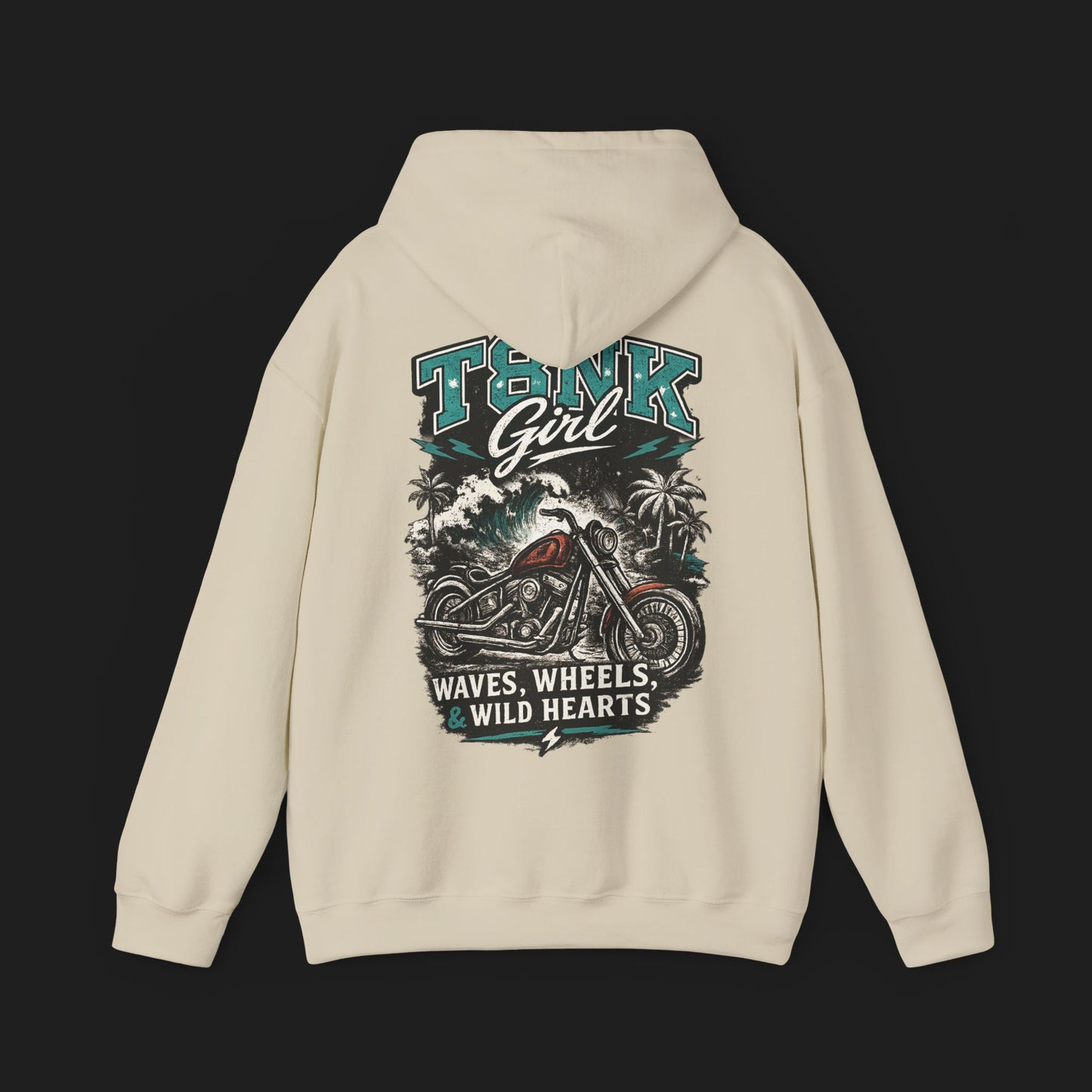 T8NK GIRL | Motorcycle Hoodie - "Waves, Wheels & Wild Hearts" Biker Sweatshirt
