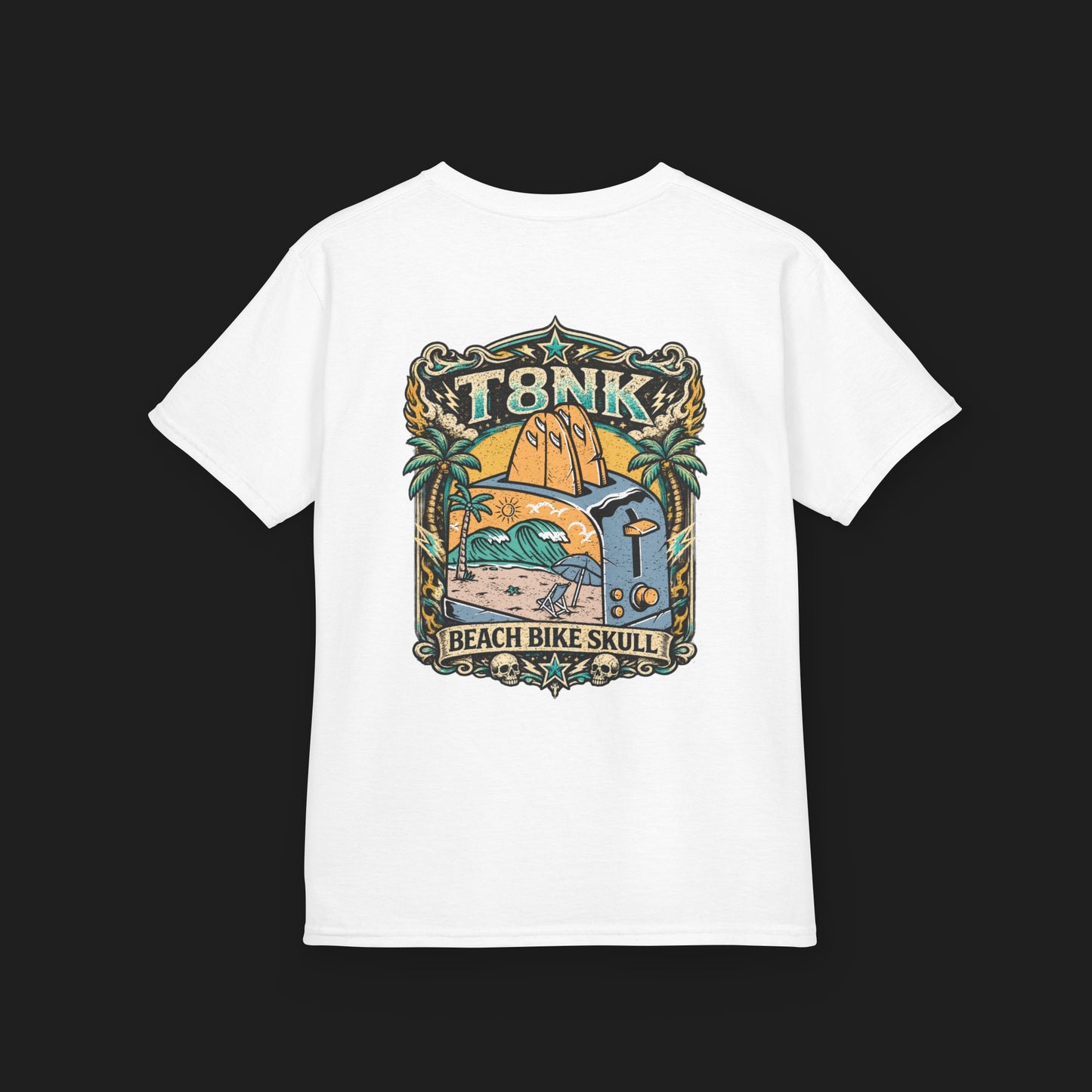 Kids Beach Bike Skull T‑Shirt | Retro Tropical Surf Graphic Tee