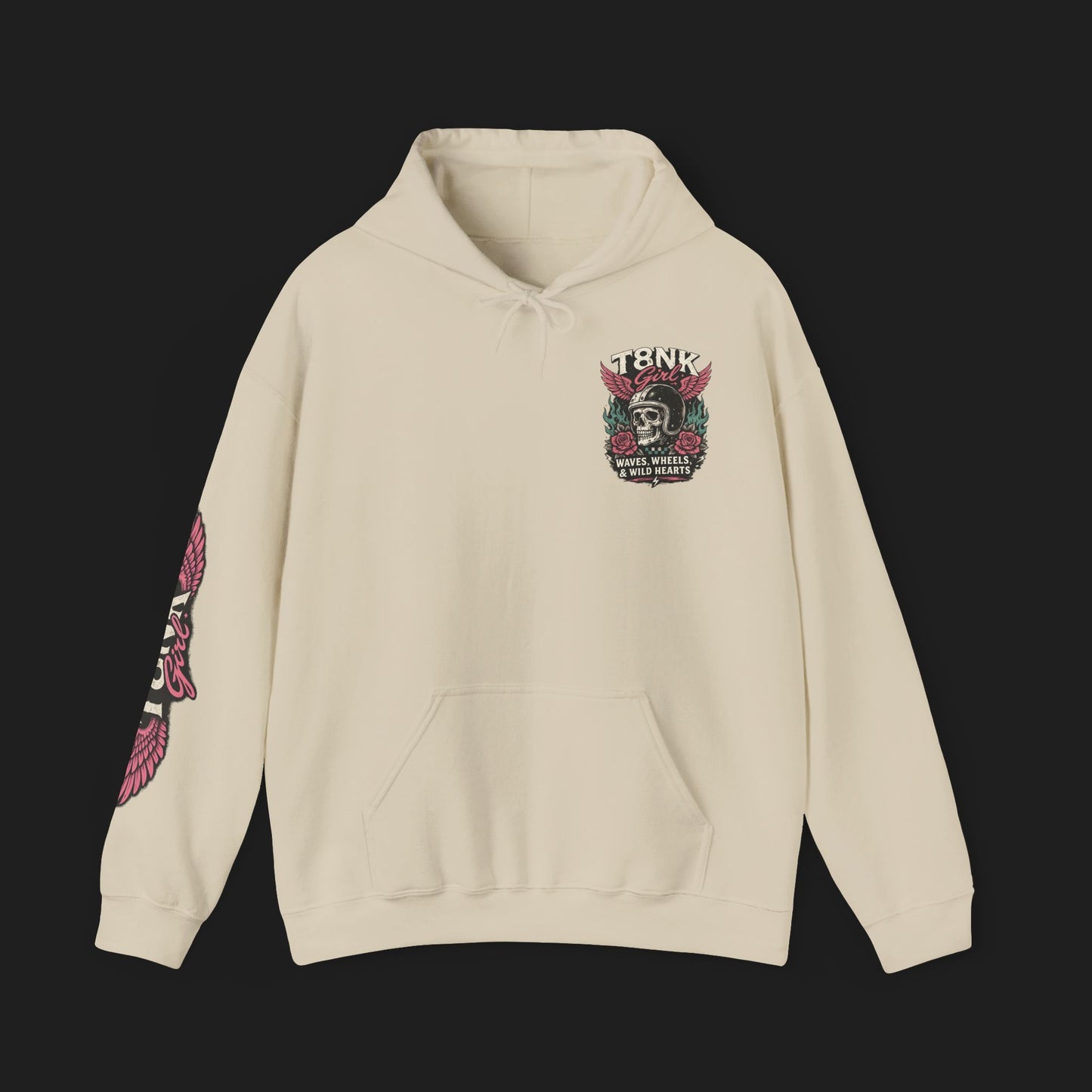 T8NK GIRL | Waves, Wheels & Wild Hearts" Vintage Skull Moto Hoodie