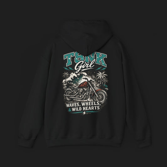 T8NK GIRL | Motorcycle Hoodie - "Waves, Wheels & Wild Hearts" Biker Sweatshirt