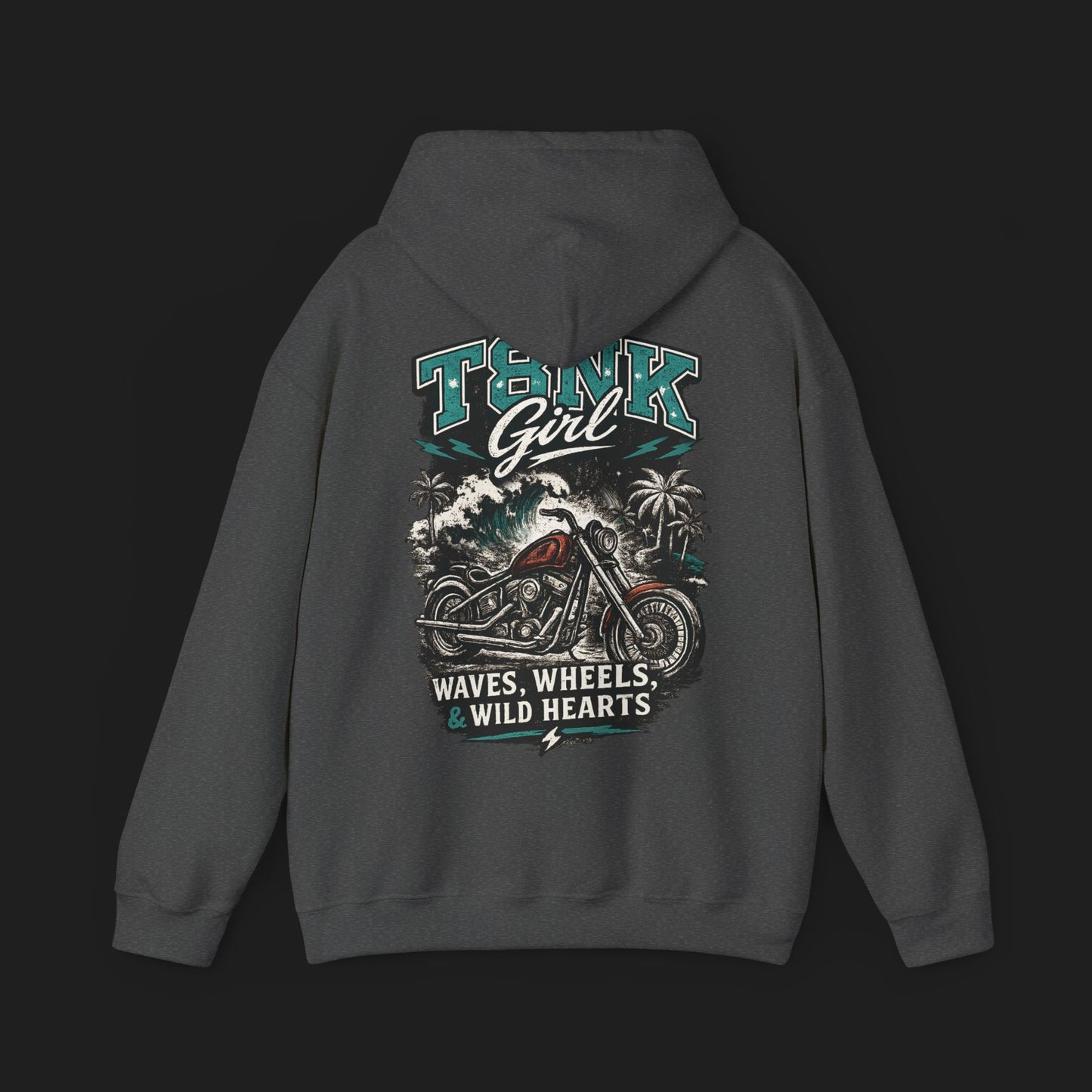 T8NK GIRL | Motorcycle Hoodie - "Waves, Wheels & Wild Hearts" Biker Sweatshirt