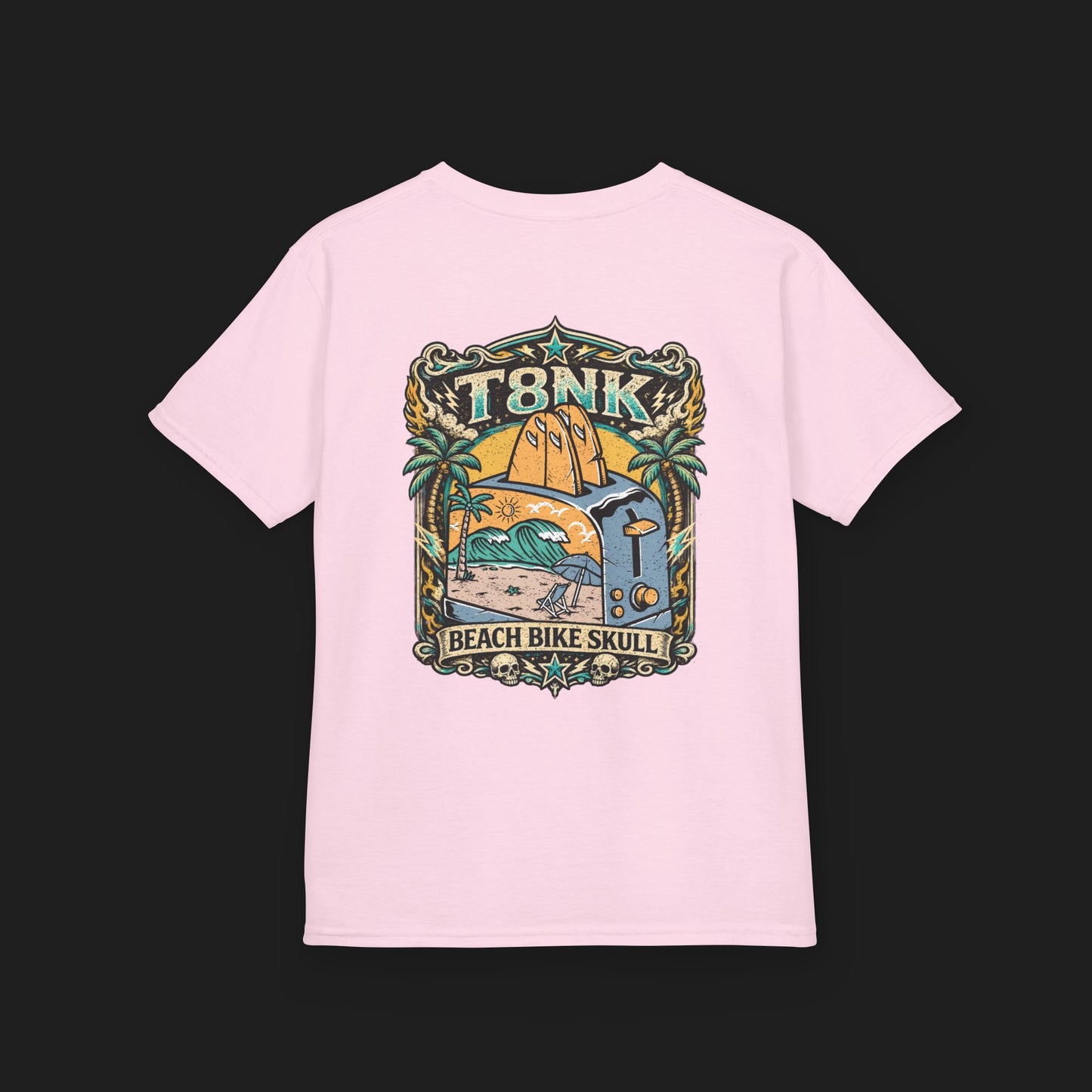 Kids Beach Bike Skull T‑Shirt | Retro Tropical Surf Graphic Tee