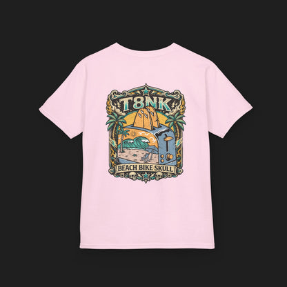 Kids Beach Bike Skull T‑Shirt | Retro Tropical Surf Graphic Tee