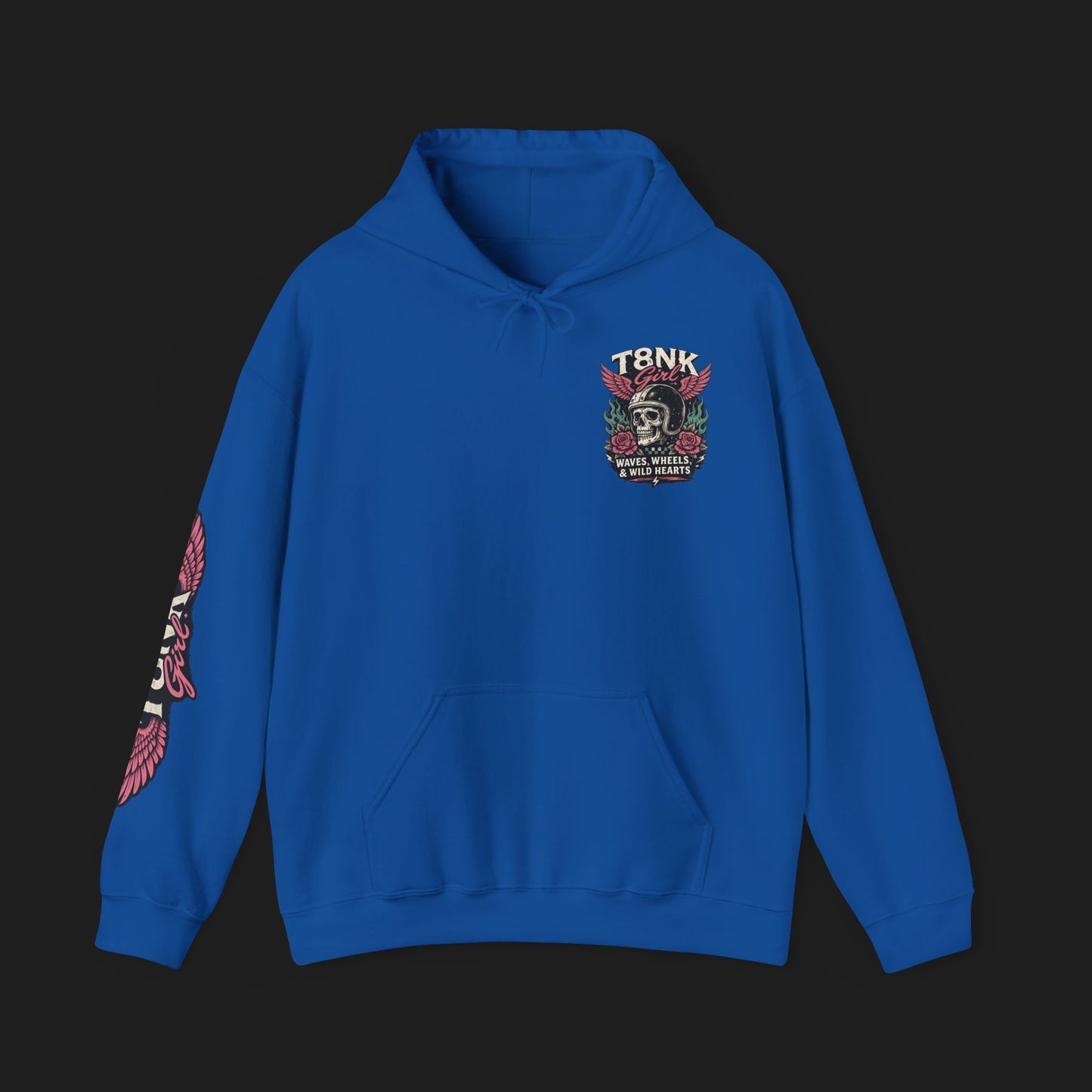 T8NK GIRL | Waves, Wheels & Wild Hearts" Vintage Skull Moto Hoodie