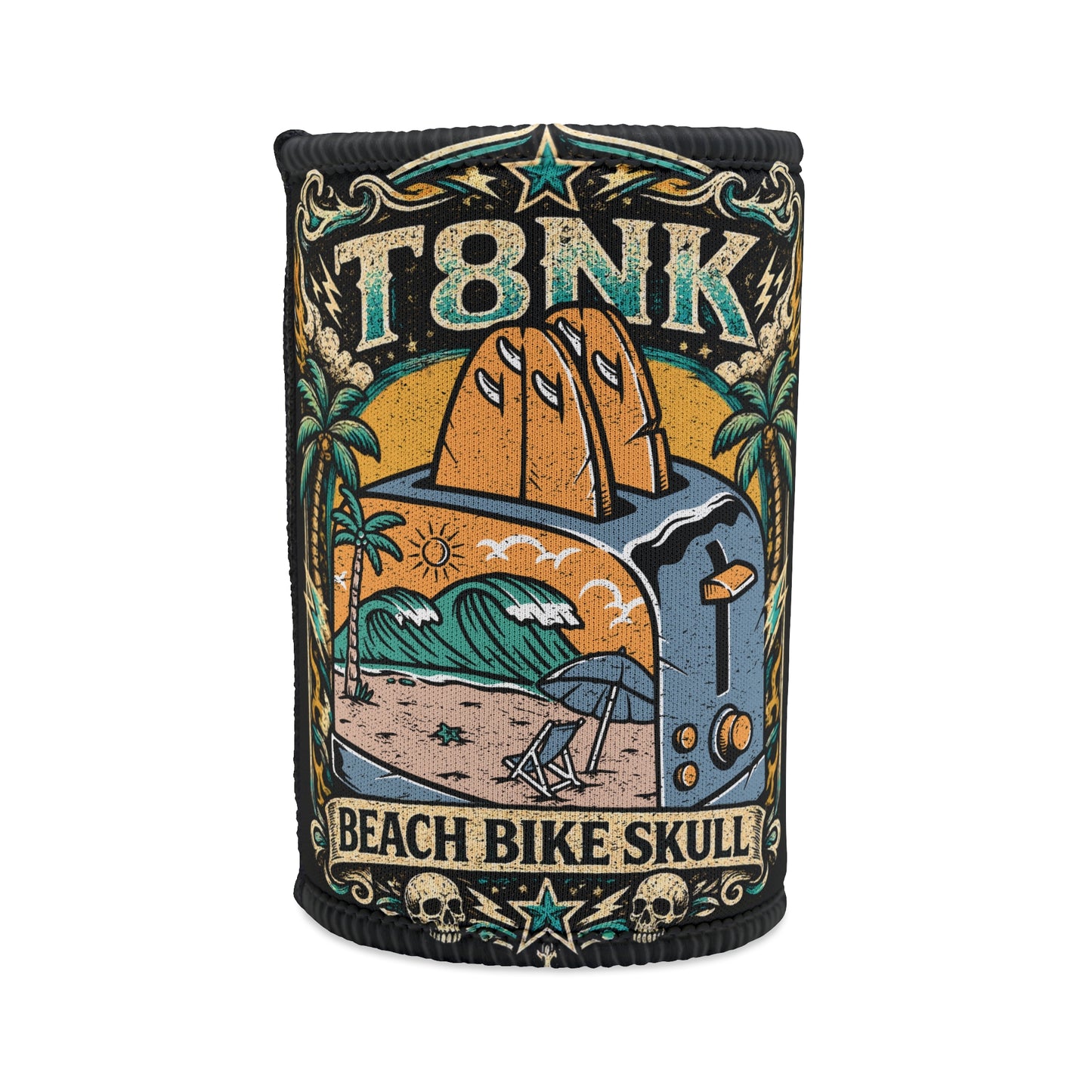 Stubby Cooler | Beach Bike Skull Retro Surf Can Koozie