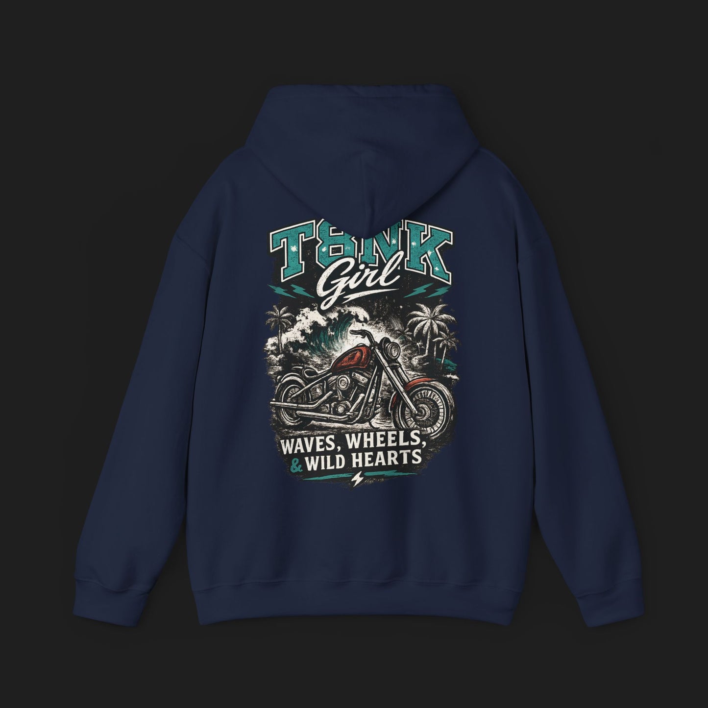 T8NK GIRL | Motorcycle Hoodie - "Waves, Wheels & Wild Hearts" Biker Sweatshirt