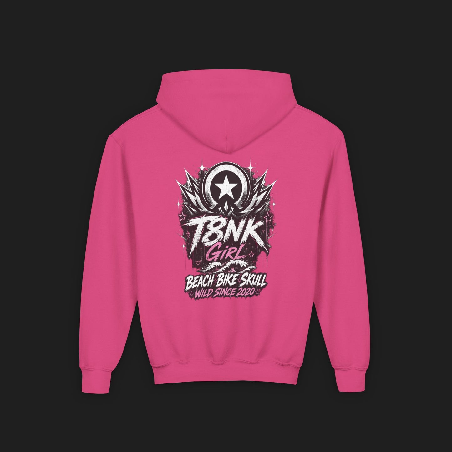 T8NK Girl Youth Hoodie | Beach Bike Skull Graphic Sweatshirt