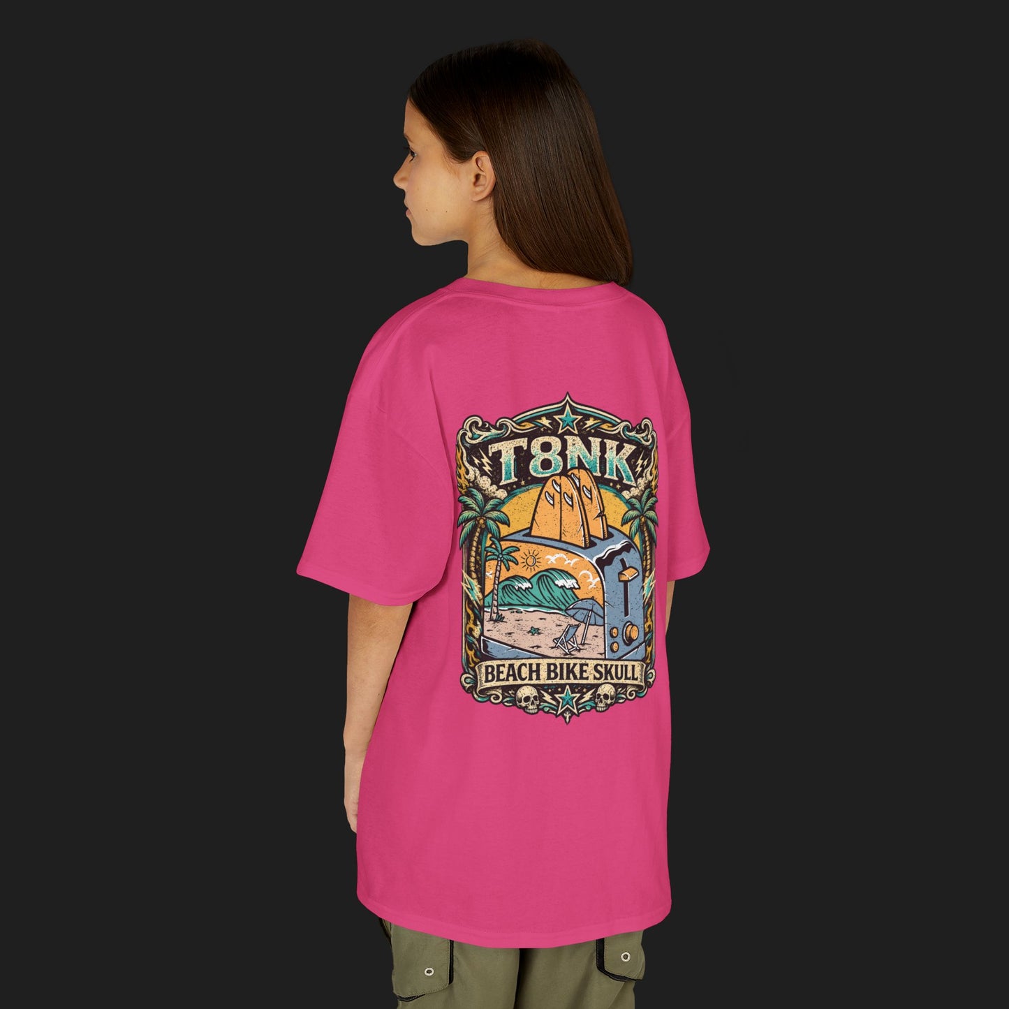 Kids Beach Bike Skull T‑Shirt | Retro Tropical Surf Graphic Tee