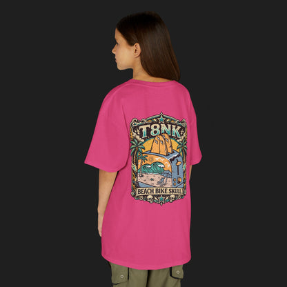Kids Beach Bike Skull T‑Shirt | Retro Tropical Surf Graphic Tee