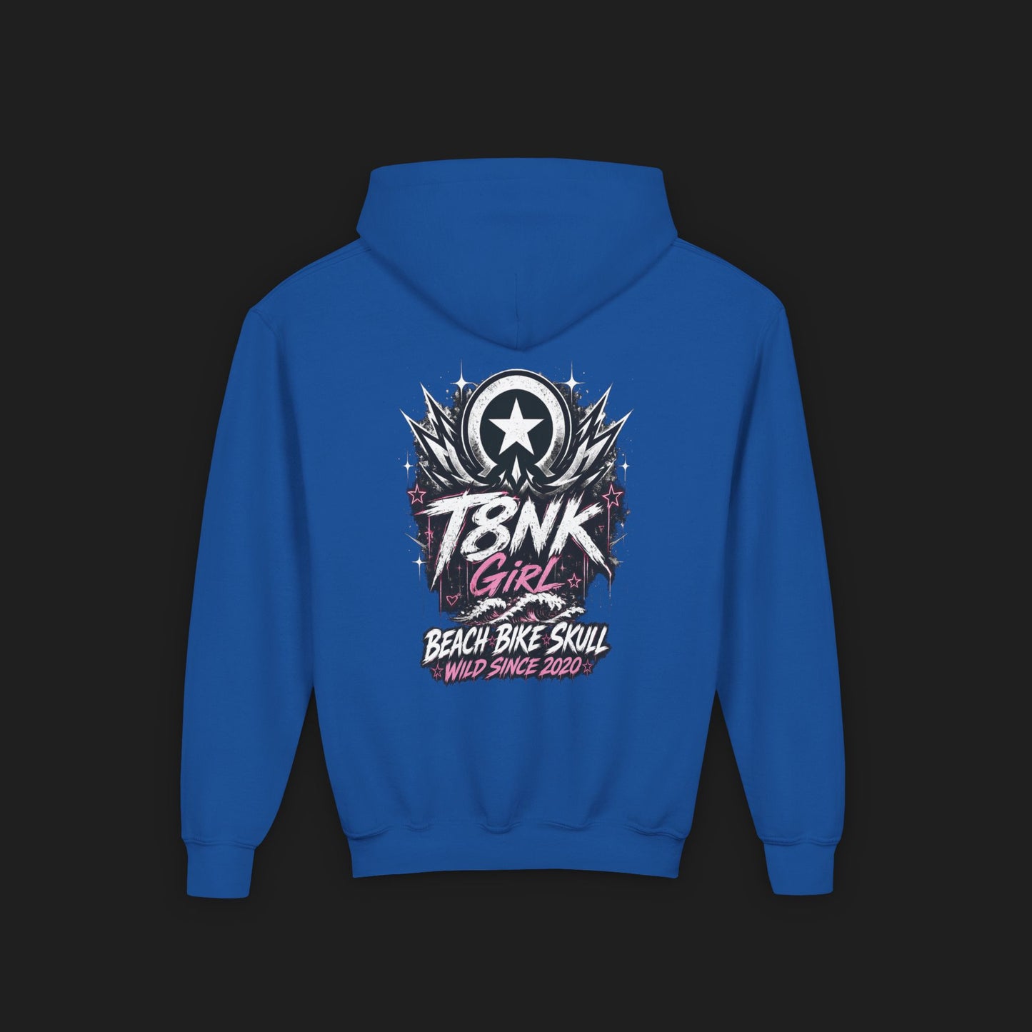 T8NK Girl Youth Hoodie | Beach Bike Skull Graphic Sweatshirt