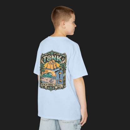 Kids Beach Bike Skull T‑Shirt | Retro Tropical Surf Graphic Tee