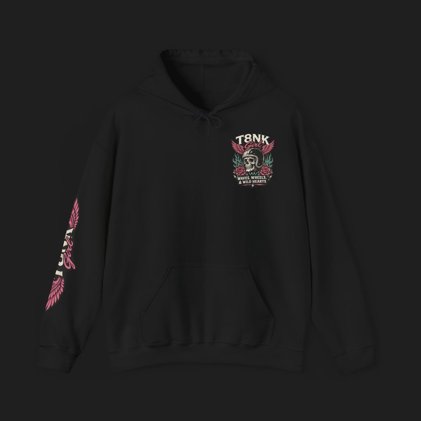 T8NK GIRL | Waves, Wheels & Wild Hearts" Vintage Skull Moto Hoodie