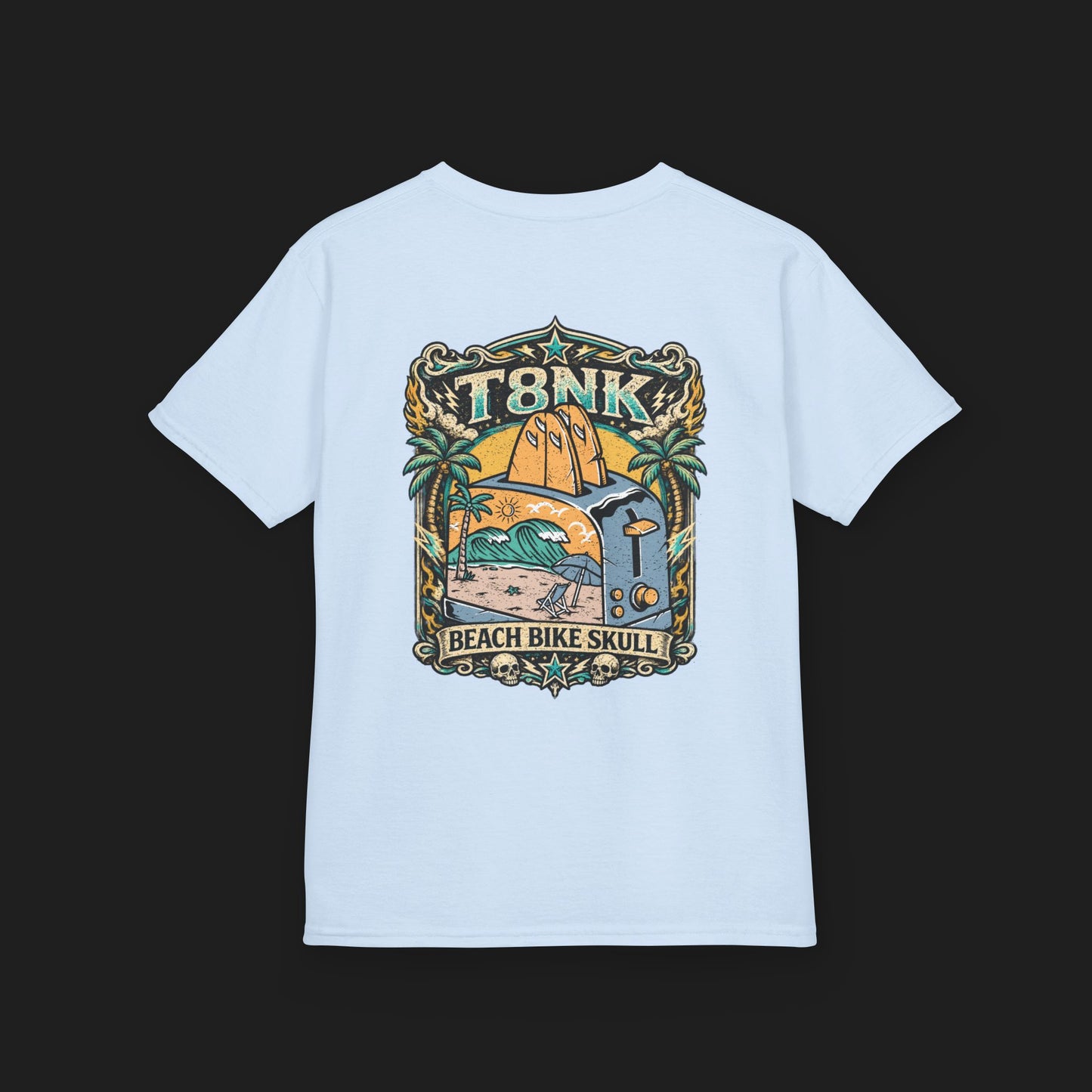 Kids Beach Bike Skull T‑Shirt | Retro Tropical Surf Graphic Tee