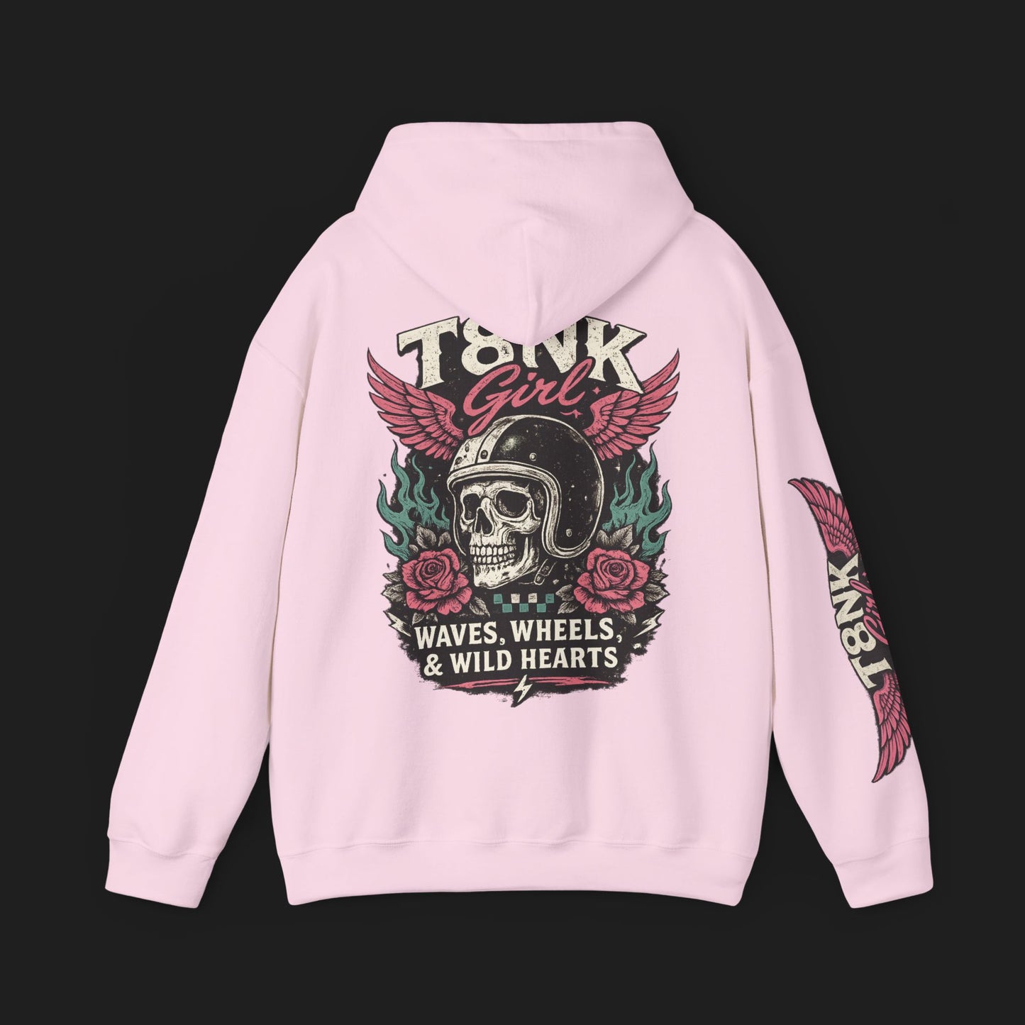 T8NK GIRL | Waves, Wheels & Wild Hearts" Vintage Skull Moto Hoodie