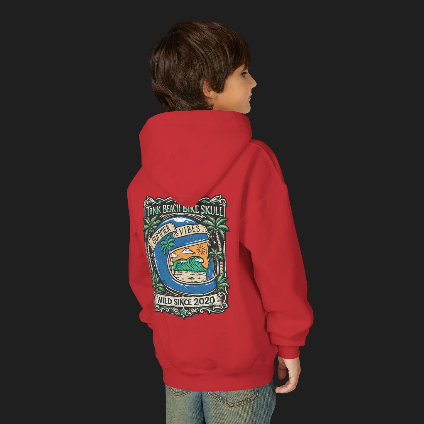 Youth Surf Vibes Hoodie | Beach Bike Skull Wild Since 2020