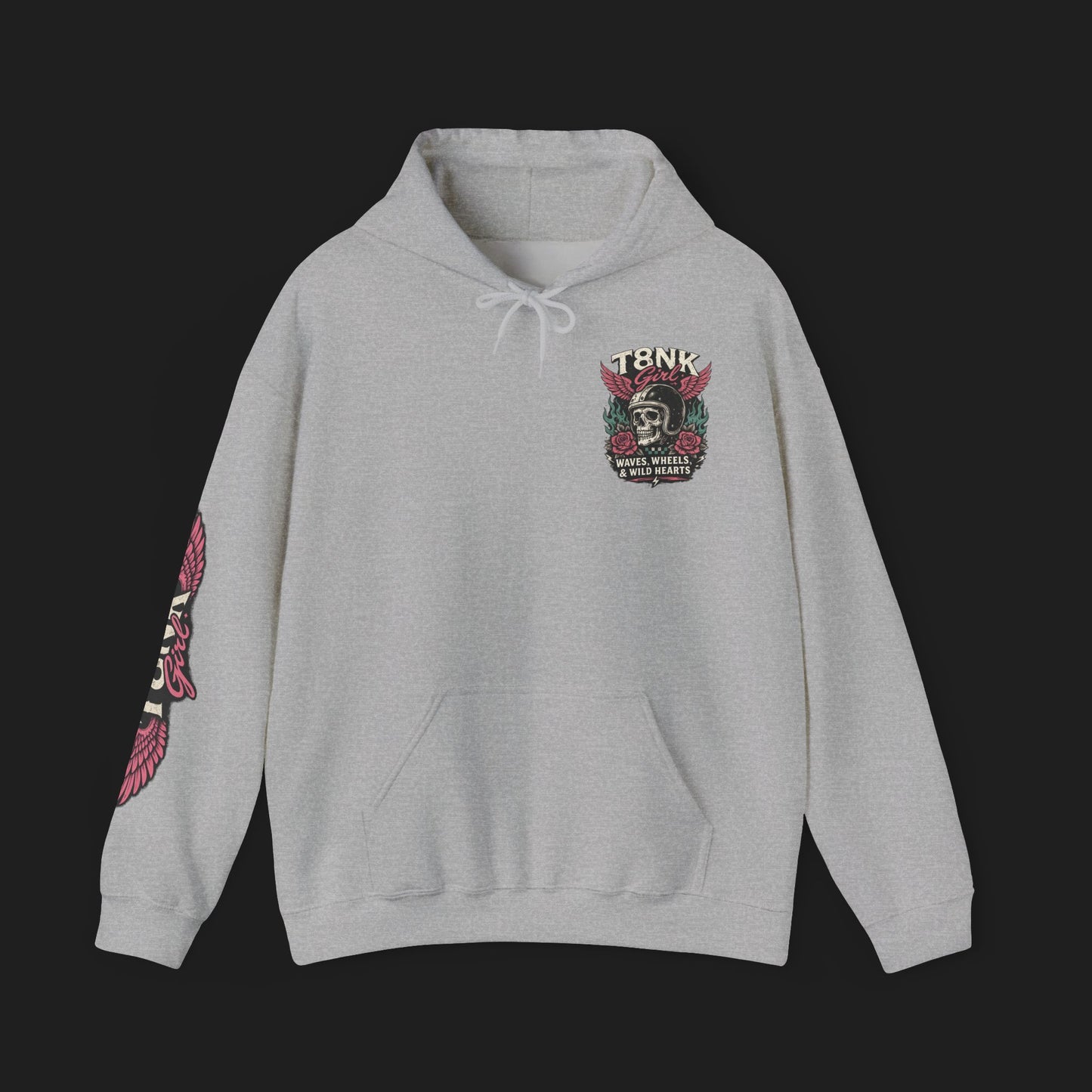 T8NK GIRL | Waves, Wheels & Wild Hearts" Vintage Skull Moto Hoodie