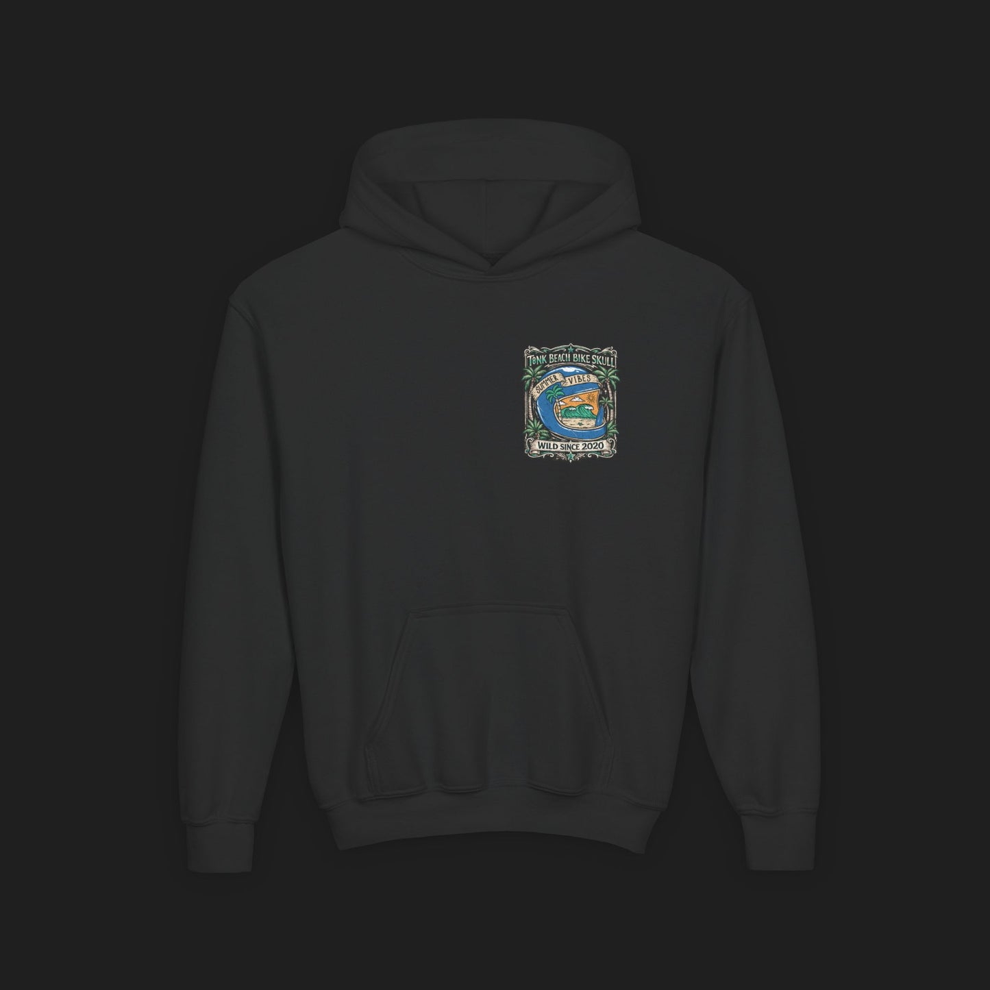 Youth Surf Vibes Hoodie | Beach Bike Skull Wild Since 2020