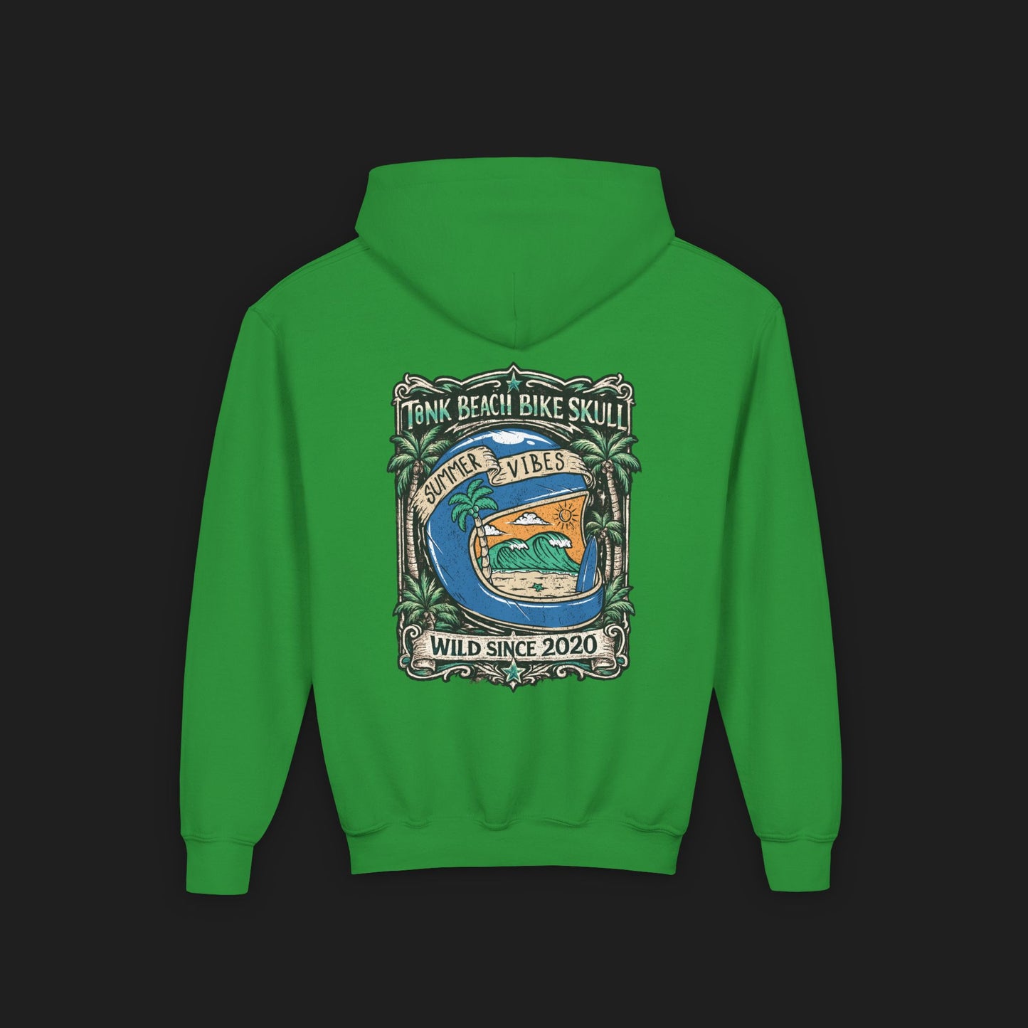 Youth Surf Vibes Hoodie | Beach Bike Skull Wild Since 2020