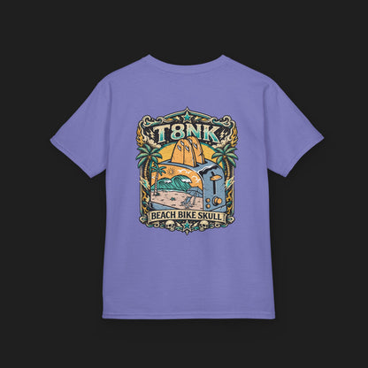 Kids Beach Bike Skull T‑Shirt | Retro Tropical Surf Graphic Tee