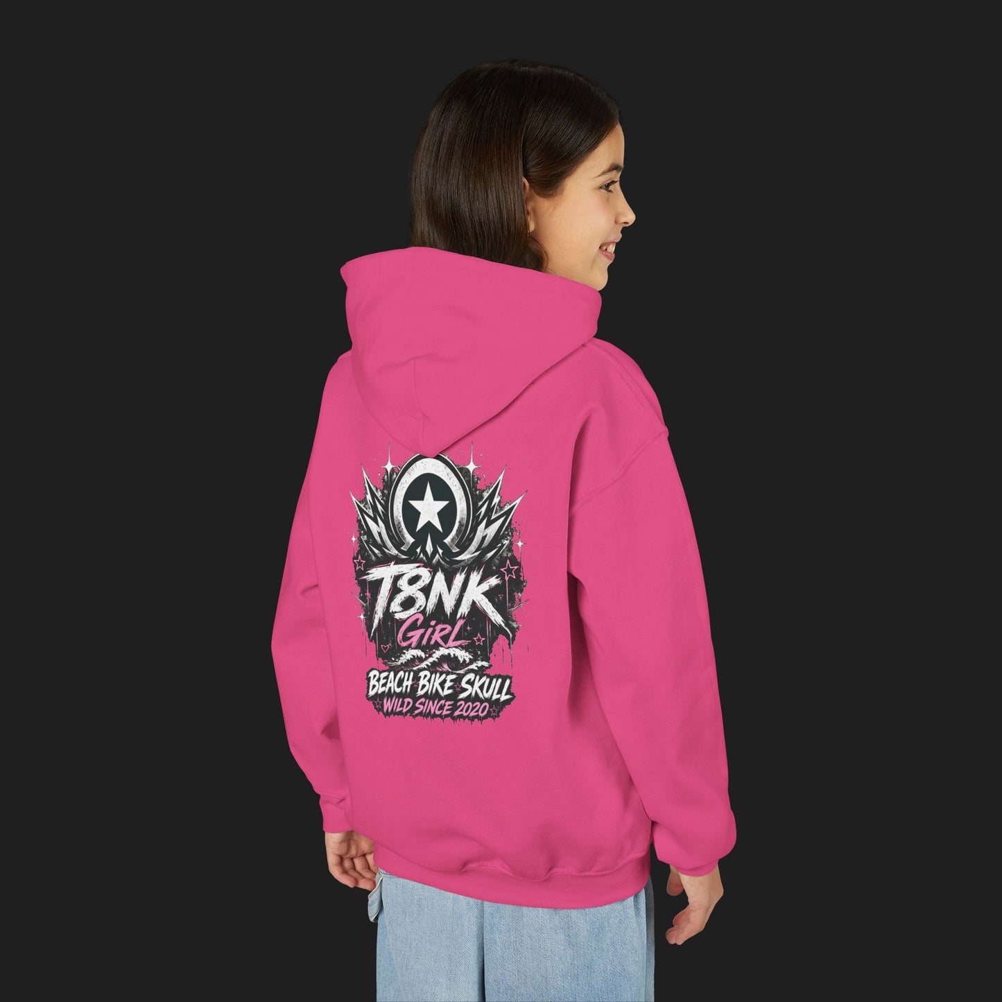 T8NK Girl Youth Hoodie | Beach Bike Skull Graphic Sweatshirt
